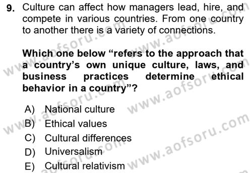 Introduction to Business Dersi 2021 - 2022 Yılı (Vize) Ara Sınav Soruları 9. Soru