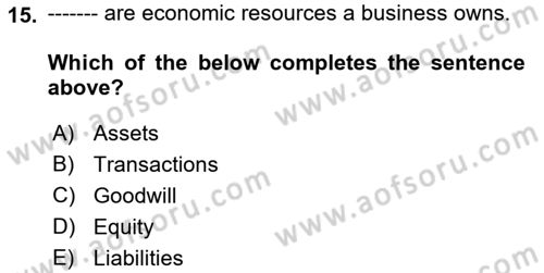 Introduction to Business Dersi 2021 - 2022 Yılı (Final) Dönem Sonu Sınav Soruları 15. Soru