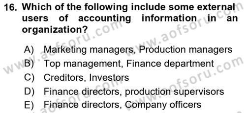 Introduction to Business Dersi 2021 - 2022 Yılı (Final) Dönem Sonu Sınav Soruları 16. Soru