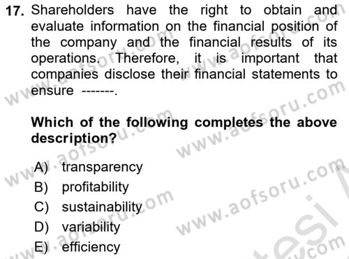 Introduction to Business Dersi 2021 - 2022 Yılı (Final) Dönem Sonu Sınav Soruları 17. Soru