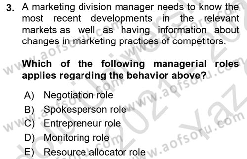 Introduction to Business Dersi 2021 - 2022 Yılı Yaz Okulu Sınav Soruları 3. Soru