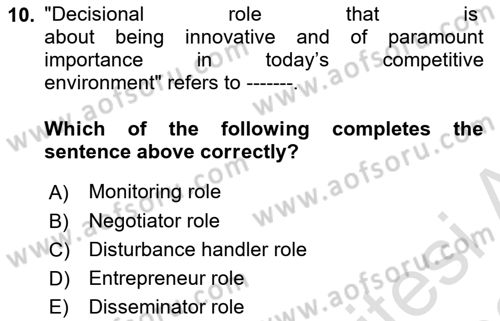 Introduction to Business Dersi 2022 - 2023 Yılı (Vize) Ara Sınavı 10. Soru