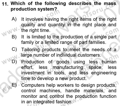 Introduction to Business Dersi 2022 - 2023 Yılı (Final) Dönem Sonu Sınav Soruları 11. Soru