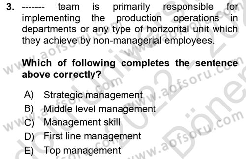 Introduction to Business Dersi 2022 - 2023 Yılı (Final) Dönem Sonu Sınav Soruları 3. Soru