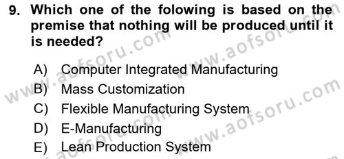 Introduction to Business Dersi 2022 - 2023 Yılı (Final) Dönem Sonu Sınav Soruları 9. Soru