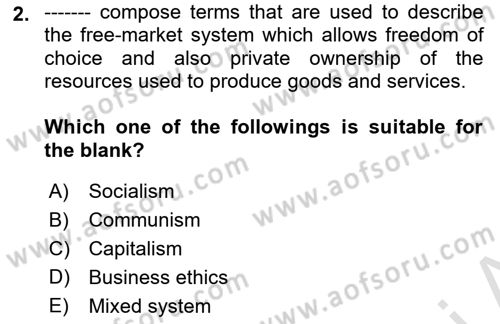 Introduction to Business Dersi 2022 - 2023 Yılı Yaz Okulu Sınav Soruları 2. Soru