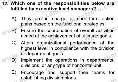 Introduction to Business Dersi Ara Sınavı Deneme Sınav Soruları 12. Soru