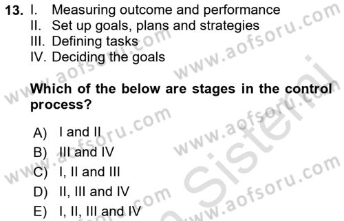 Introduction to Business Dersi Ara Sınavı Deneme Sınav Soruları 13. Soru