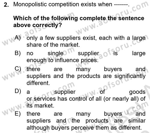 Introduction to Business Dersi 2023 - 2024 Yılı (Vize) Ara Sınav Soruları 2. Soru
