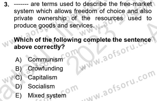 Introduction to Business Dersi 2023 - 2024 Yılı (Vize) Ara Sınav Soruları 3. Soru