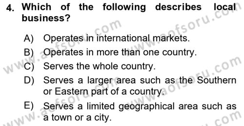 Introduction to Business Dersi 2023 - 2024 Yılı (Vize) Ara Sınav Soruları 4. Soru