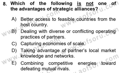 Introduction to Business Dersi 2023 - 2024 Yılı (Vize) Ara Sınav Soruları 8. Soru