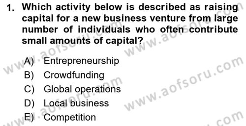 Introduction to Business Dersi 2023 - 2024 Yılı (Final) Dönem Sonu Sınav Soruları 1. Soru