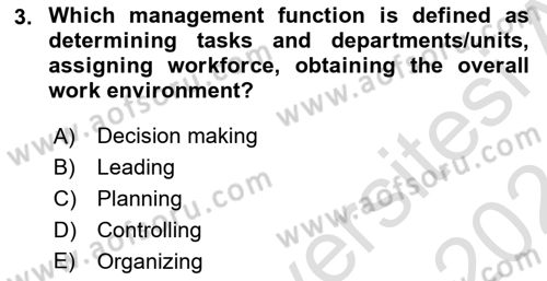 Introduction to Business Dersi 2023 - 2024 Yılı (Final) Dönem Sonu Sınav Soruları 3. Soru