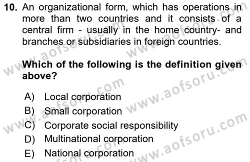 Introduction to Business Dersi Ara Sınavı Deneme Sınav Soruları 10. Soru