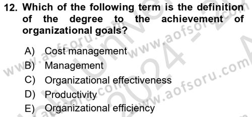 Introduction to Business Dersi Ara Sınavı Deneme Sınav Soruları 12. Soru