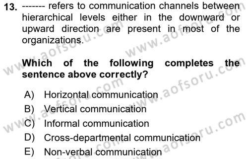Introduction to Business Dersi Ara Sınavı Deneme Sınav Soruları 13. Soru