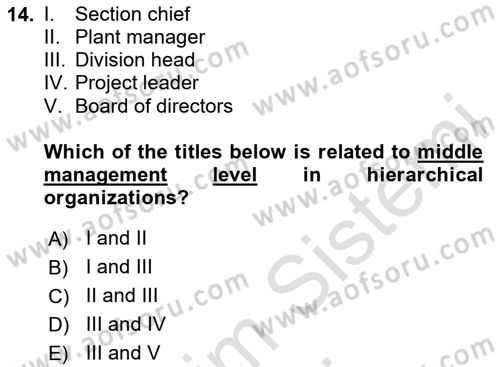 Introduction to Business Dersi Ara Sınavı Deneme Sınav Soruları 14. Soru