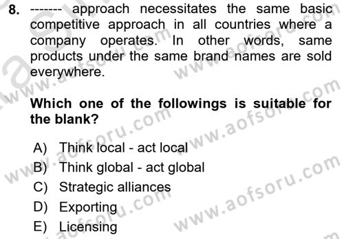 Introduction to Business Dersi Ara Sınavı Deneme Sınav Soruları 8. Soru