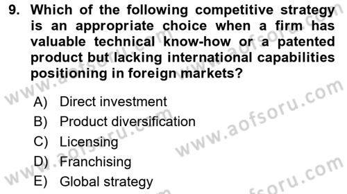 Introduction to Business Dersi Ara Sınavı Deneme Sınav Soruları 9. Soru