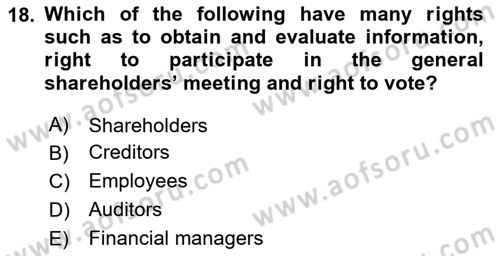 Introduction to Business Dersi 2024 - 2025 Yılı Yaz Okulu Sınav Soruları 18. Soru