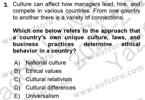 Introduction to Business Dersi 2024 - 2025 Yılı Yaz Okulu Sınav Soruları 3. Soru