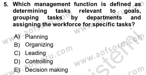 Introduction to Business Dersi 2024 - 2025 Yılı Yaz Okulu Sınav Soruları 5. Soru