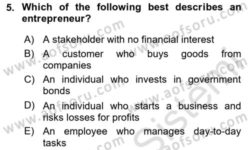 Introduction to Business Dersi 2025 - 2026 Yılı (Vize) Ara Sınav Soruları 5. Soru