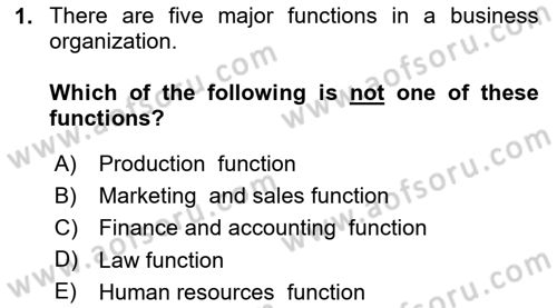 Introduction to Business Dersi 2025 - 2026 Yılı (Final) Dönem Sonu Sınav Soruları 1. Soru