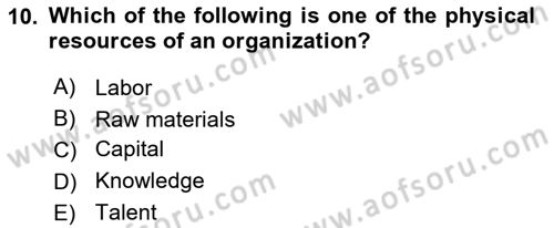 Business Management Dersi 2017 - 2018 Yılı (Vize) Ara Sınav Soruları 10. Soru