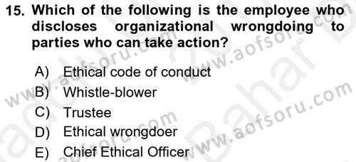 Business Management Dersi 2017 - 2018 Yılı (Vize) Ara Sınav Soruları 15. Soru
