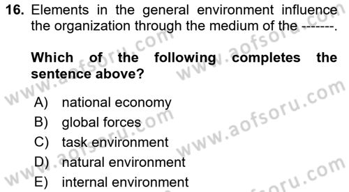 Business Management Dersi 2017 - 2018 Yılı (Vize) Ara Sınav Soruları 16. Soru