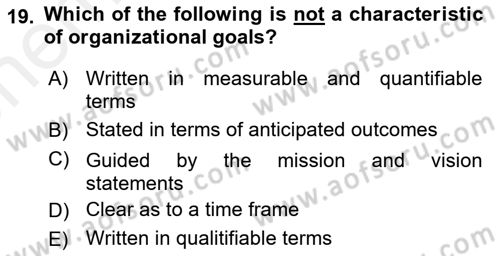 Business Management Dersi 2017 - 2018 Yılı (Vize) Ara Sınav Soruları 19. Soru