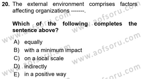 Business Management Dersi 2017 - 2018 Yılı (Vize) Ara Sınav Soruları 20. Soru