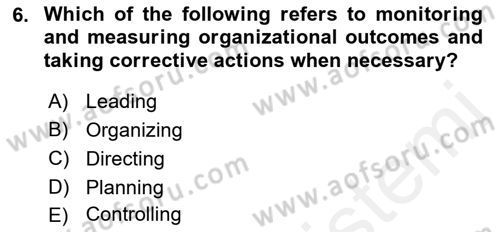 Business Management Dersi 2017 - 2018 Yılı (Vize) Ara Sınav Soruları 6. Soru