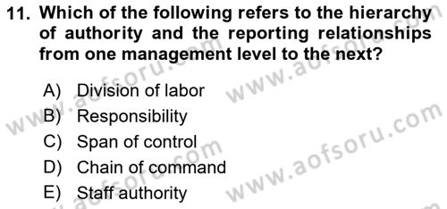 Business Management Dersi 2017 - 2018 Yılı (Final) Dönem Sonu Sınav Soruları 11. Soru