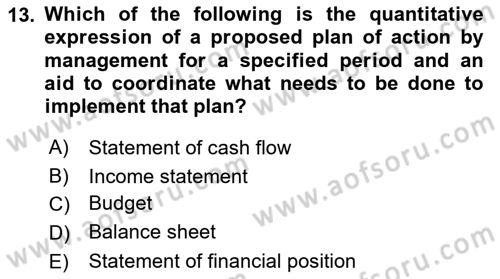 Business Management Dersi 2017 - 2018 Yılı (Final) Dönem Sonu Sınav Soruları 13. Soru