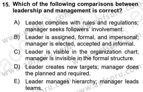 Business Management Dersi 2017 - 2018 Yılı (Final) Dönem Sonu Sınav Soruları 15. Soru