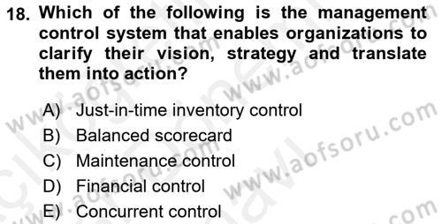 Business Management Dersi 2017 - 2018 Yılı (Final) Dönem Sonu Sınav Soruları 18. Soru