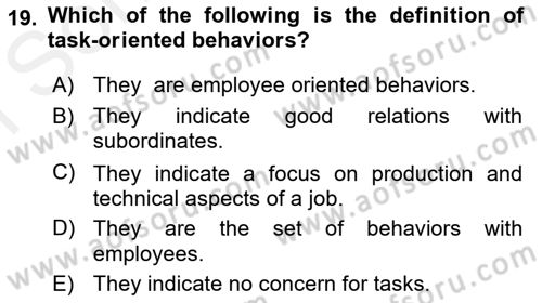 Business Management Dersi 2017 - 2018 Yılı (Final) Dönem Sonu Sınav Soruları 19. Soru