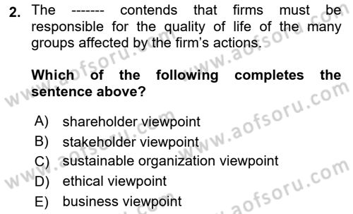 Business Management Dersi 2017 - 2018 Yılı (Final) Dönem Sonu Sınav Soruları 2. Soru