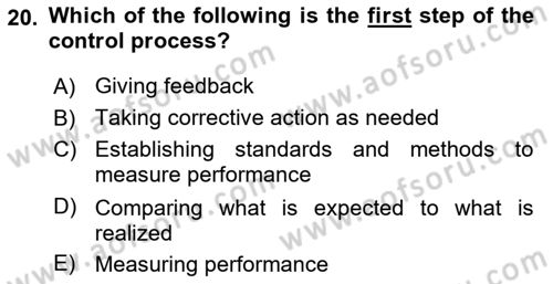 Business Management Dersi 2017 - 2018 Yılı (Final) Dönem Sonu Sınav Soruları 20. Soru