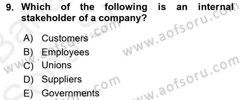 Business Management Dersi 2017 - 2018 Yılı (Final) Dönem Sonu Sınav Soruları 9. Soru