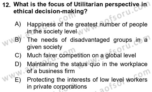 Business Management Dersi 2018 - 2019 Yılı (Vize) Ara Sınavı 12. Soru