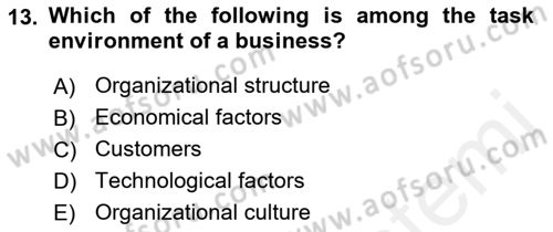 Business Management Dersi 2018 - 2019 Yılı (Vize) Ara Sınavı 13. Soru