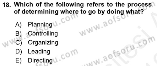 Business Management Dersi 2018 - 2019 Yılı (Vize) Ara Sınavı 18. Soru