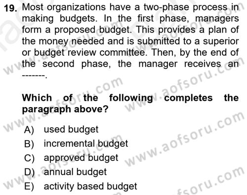 Business Management Dersi 2018 - 2019 Yılı (Vize) Ara Sınavı 19. Soru