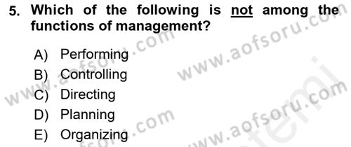 Business Management Dersi 2018 - 2019 Yılı (Vize) Ara Sınavı 5. Soru