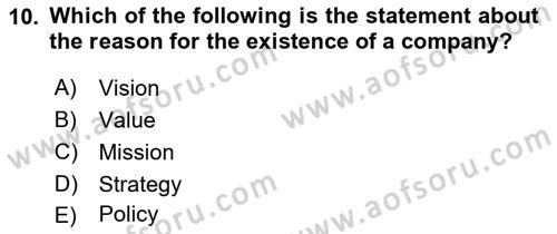 Business Management Dersi 2018 - 2019 Yılı (Final) Dönem Sonu Sınav Soruları 10. Soru