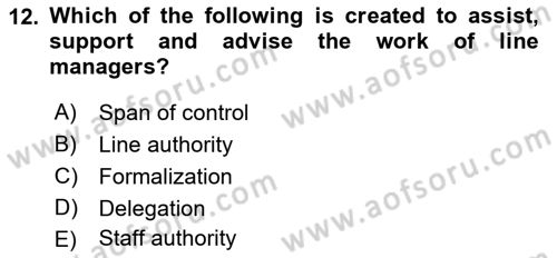 Business Management Dersi 2018 - 2019 Yılı (Final) Dönem Sonu Sınav Soruları 12. Soru
